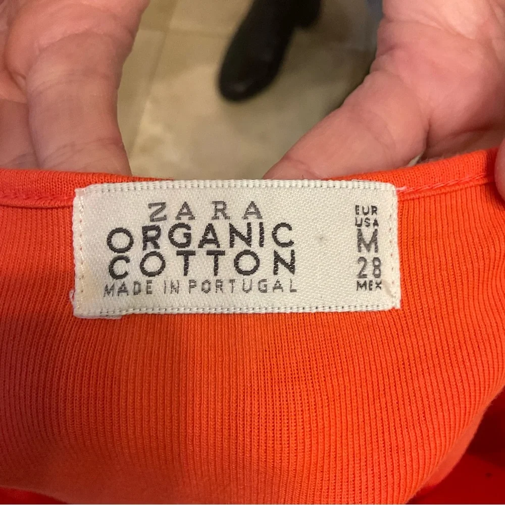 Zara Organic Cotton 3/4 Sleeve, Crew Neck T-Shirt, Bright Orang, Beautiful! Sz S - Picture 3 of 7